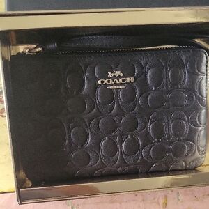 Coach Embossed Black Leather Wristlet
